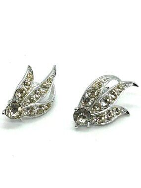 Sarah Coventry Clip-On Earrings Vintage Rhinestone Silver-tone Bridal Prom
